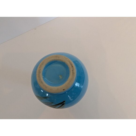 Hand-Painted Blue Ceramic Vase With Floral Design - Picture 5 of 7